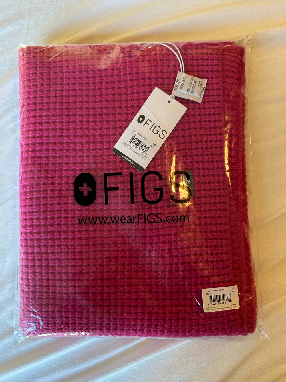 NWT FIGS Unisex Waffle Scarf One Size  / Bright Pink